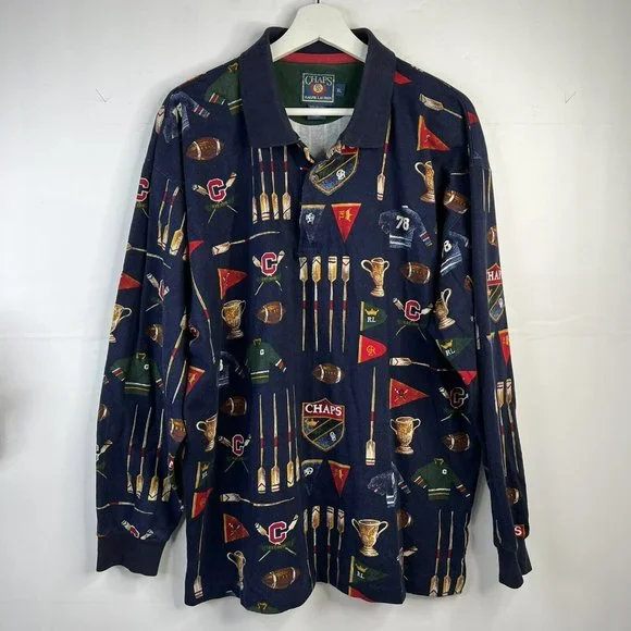 Vintage 90s Chaps Ralph Lauren Rugby Over Print Sports Polo Mens Size XL Rare - Picture 2 of 10